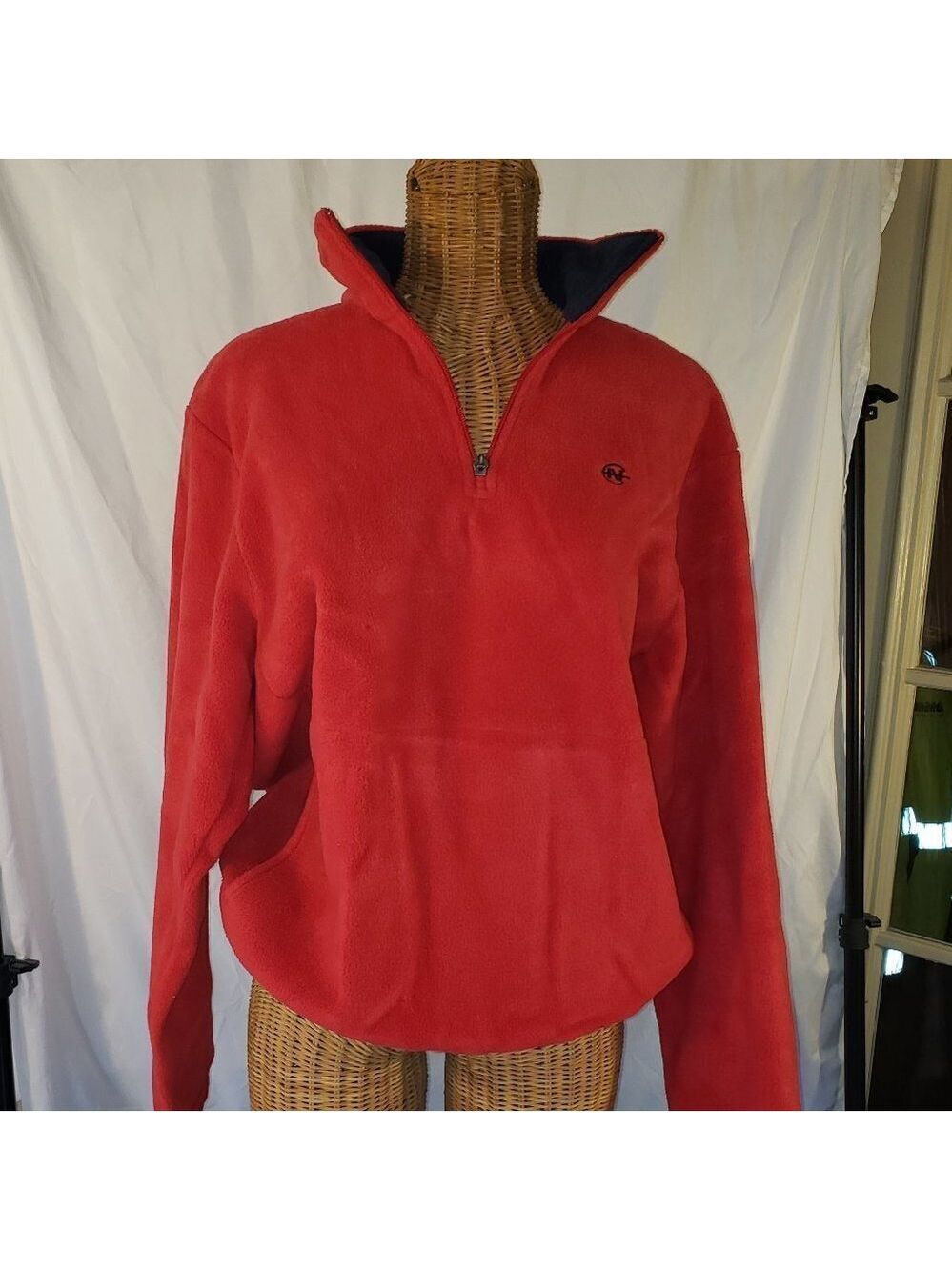 Men's NAUTICA Fleece Pullover Jacket in Red w/Navy Blue Trim - M